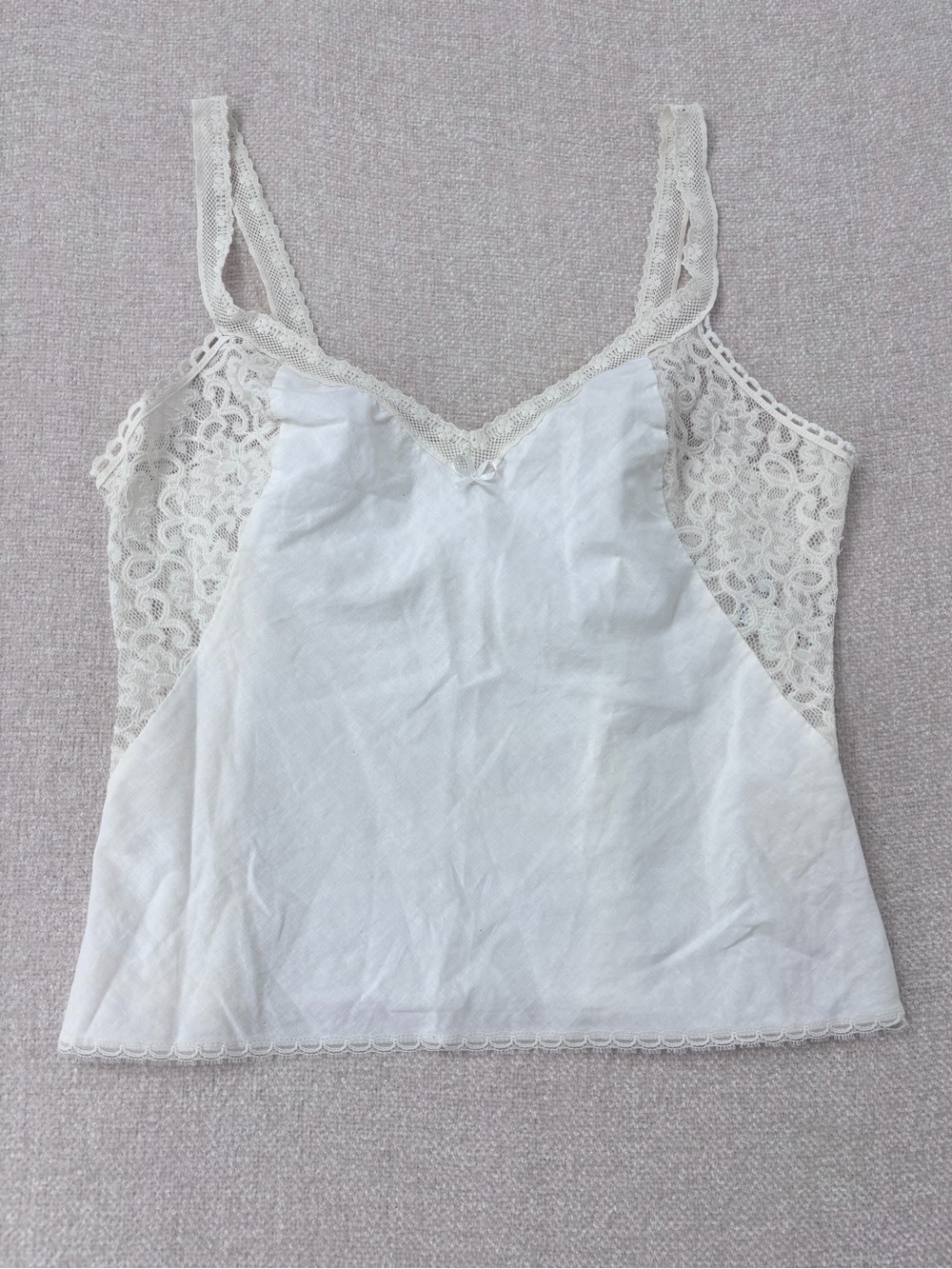 Cabernet White Lace-Panel Cami Tank Top cottagecore vintage lingerie sz 36 USA